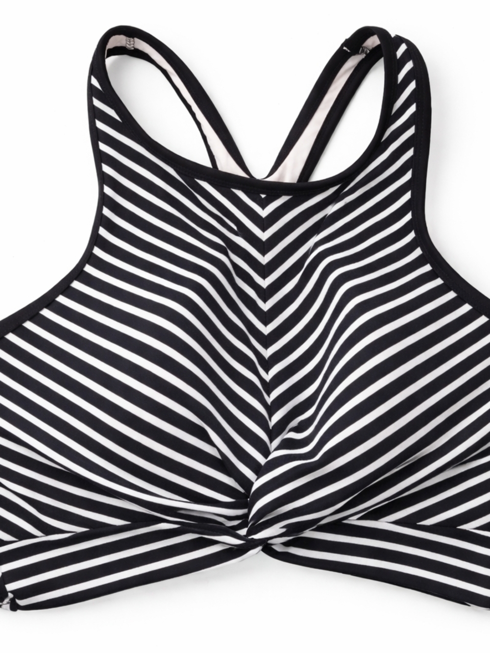 Kona Sol Black & White Striped High-Neck Twist Bralette. Sports Bra. Bikini Top - Picture 5 of 5